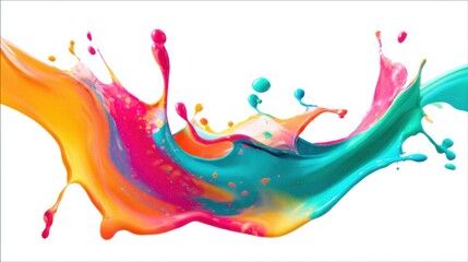 Vibrant Abstract Splash of Colorful Paint with Dynamic Motion and Artistic Expression on a White Background
