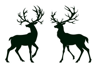 A set of elk or deer silhouettes. Collection of black deer icons.Logo of a deer.Dear simple icon.Reindeer vector symbols with white background