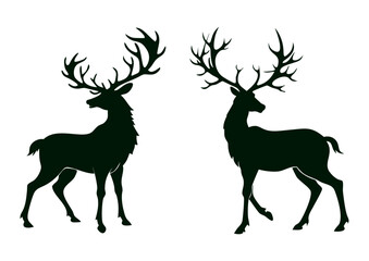 A set of elk or deer silhouettes. Collection of black deer icons.Logo of a deer.Dear simple icon.Reindeer vector symbols with white background