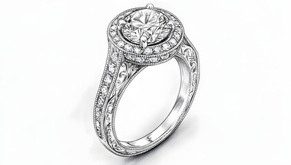 Diamond engagement ring design process with detailed sketches showing elegant handmade jewelry and creative inspiration