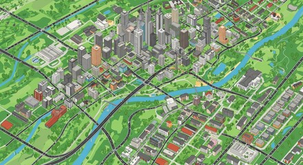Obraz premium Cityscape Isometric urban design river flows