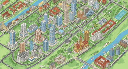 Fototapeta premium Cityscape map Colorful isometric urban view