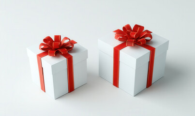 Obraz premium Elegant white gift boxes with striking red ribbons create a festive atmosphere for celebration and joy in this artistic top view composition