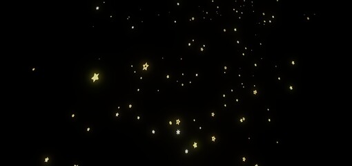 Sparkling gold stars on black background. Ideal for festive designs.