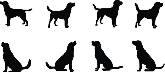 Black Dog Silhouettes in Standing and Sitting Poses