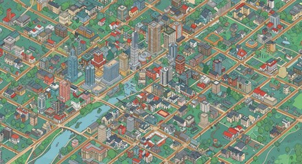 Fototapeta premium Quaint cityscape with lush greenery intertwining throughout
