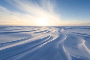 surface wind sculpted ice patterns on frozen lake
