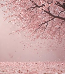 Falling sakura petals, soft focus, pastel pink hues, dreamy Japanese aesthetic  ,  petals,  art