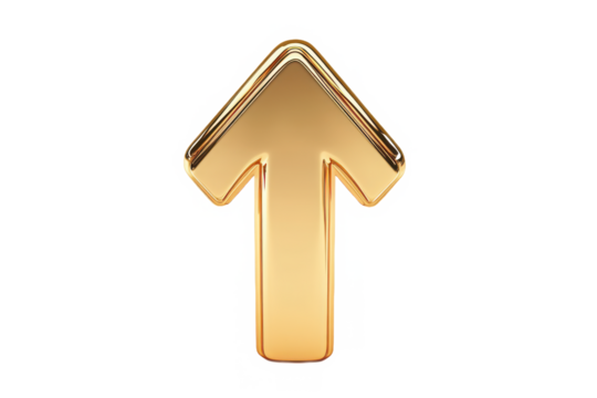 Golden arrow pointing up on transparent background