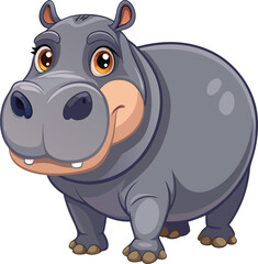 Fototapeta premium Cute Hippo Illustration: An adorable, animated hippo stands poised, exuding charm with its big, expressive eyes and cheerful demeanor, capturing the essence of playful joy.