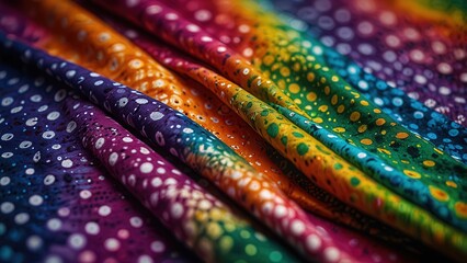 Indian Bandhani Cloth, Bright Rainbow Color Close-Up of Fabric from India
