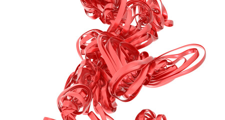 Dynamic red ribbons swirl in an abstract design, perfect for modern art, decoration, and design projects.