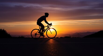 Obraz premium Cyclist Riding Bicycle at Sunset Silhouette