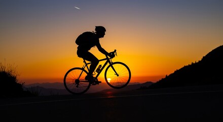 Fototapeta premium Cyclist Riding Bicycle Silhouette Sunset