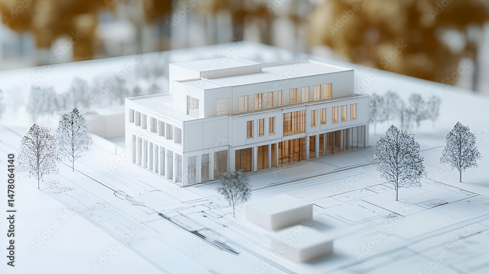Poster white minimalist building architectural model