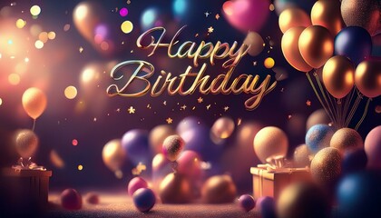 A birthday card with a happy birthday text on it and flowers in the background