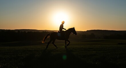 Horse and Rider Silhouette at Sunset