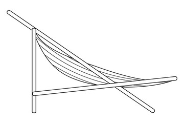Coloring page with summer outline drawing with a striped chaise lounge, or beach hammock, or beach chair. Ideal for entertaining kids, DIY craft, summertime, beach, and outdoor black and white design.