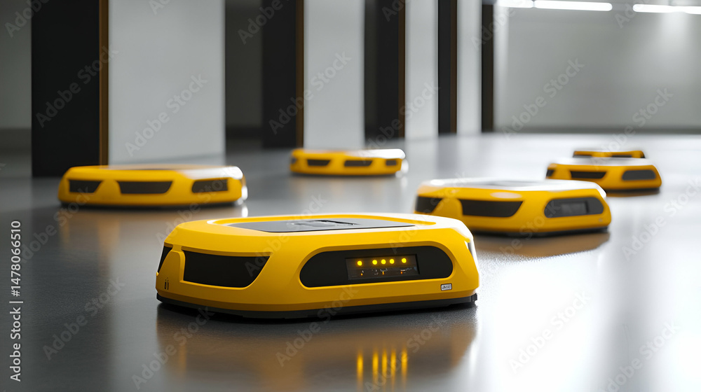 Aufkleber yellow autonomous robots in modern warehouse setting