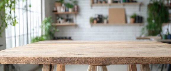 Wooden table with blurred interior background natural texture surface