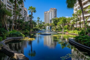 Fototapeta premium In Funchal, Madeira island, the Monte Palace boasts a landscape that incorporates a tropical garden