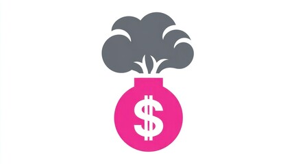 Obraz premium Explosive Financial Growth A Pink Bomb with Dollar Sign and Gray Smoke Clouds