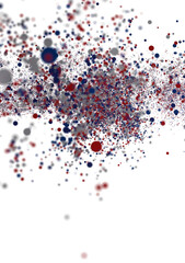 Colorful particle burst, abstract background ideal for design projects. Red, blue, grey tones.