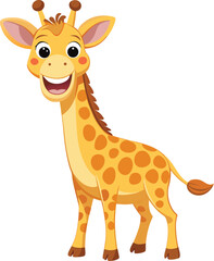 Fototapeta premium Smiling Giraffe Cartoon: A cute and cheerful giraffe cartoon, with a big smile, spots, and long neck, perfect for kids' illustrations, children's books, and animal-themed designs.