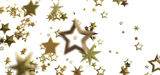 Beautiful image of gold stars falling on a white background, perfect for celebration, awards, or holiday designs.