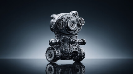 A creative robotic bear figure made from mechanical parts and gears.