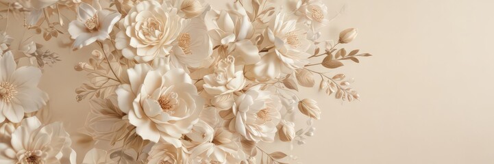 Delicate cream backdrop with elegant floral pattern, soft focus , texture, visual, floral design