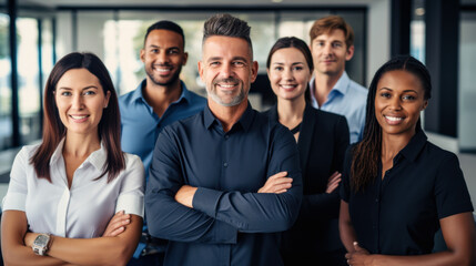 Successful business team with mature leader in modern office