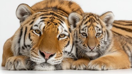 Obraz premium Adult Tiger and Cub Resting Together Wildlife Photography Animal Bonding Natures Beauty Bi