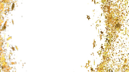 Sparkling gold stars and confetti on white. Perfect for holidays, parties, and celebrations.