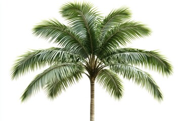 Isolated palm tree with green fronds against a white background