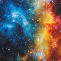 Vibrant nebula showcasing blue and orange cosmic clouds, scattered with bright stars