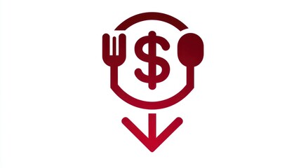 Dining Cost Indicator Fork Spoon Dollar Sign within a Circular Arrow Downward Symbol for Foo