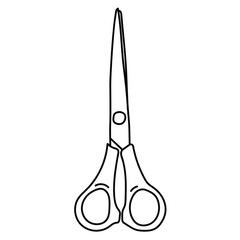 Paper or sewing scissors. Black outline icon for coloring. Vector isolated image of sewing or paper craft accessories.