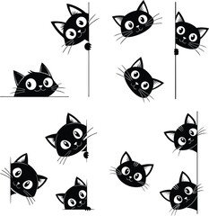 Black cats peeking around corners and over edges