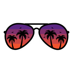 Retro Vintage Sunglasses Beach, Sunglasses with Palm Trees, Summer Sunglasses SVG, Sunset Sunglasses PNG, Vector illustration