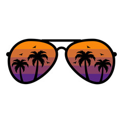 Retro Vintage Sunglasses Beach, Sunglasses with Palm Trees, Summer Sunglasses SVG, Sunset Sunglasses PNG, Vector illustration