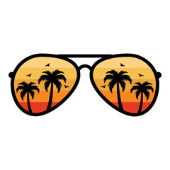 Retro Vintage Sunglasses Beach, Sunglasses with Palm Trees, Summer Sunglasses SVG, Sunset Sunglasses PNG, Vector illustration