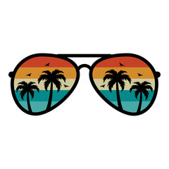 Retro Vintage Sunglasses Beach, Sunglasses with Palm Trees, Summer Sunglasses SVG, Sunset Sunglasses PNG, Vector illustration