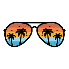 Retro Vintage Sunglasses Beach, Sunglasses with Palm Trees, Summer Sunglasses SVG, Sunset Sunglasses PNG, Vector illustration