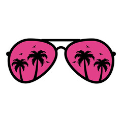 Retro Vintage Sunglasses Beach, Sunglasses with Palm Trees, Summer Sunglasses SVG, Sunset Sunglasses PNG, Vector illustration