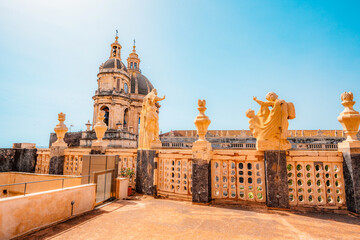 View fom Chiesa della Badia di Sant'Agata on Cathedral Sant Agata on Piazza del Duomo with Elephant...