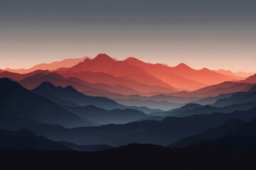 Layered mountain ranges illuminated by the soft hues of twilight or early dawn