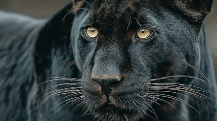 Intense Gaze of a Majestic Black Feline with Golden Eyes Captured in CloseUp Detail