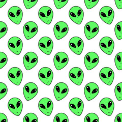Seamless pattern with aliens on white background. World UFO day