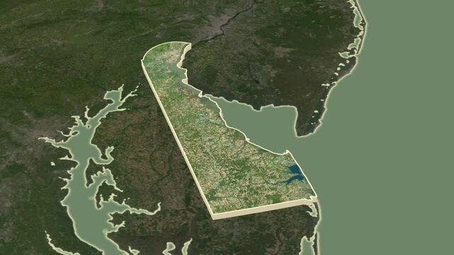 Delaware, United States, extruded. Satellite map